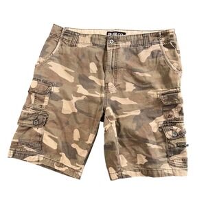 Iron Co Cargo Shorts Mens 38 Camo Brown Green Multi Pocket Cotton Twill Utility